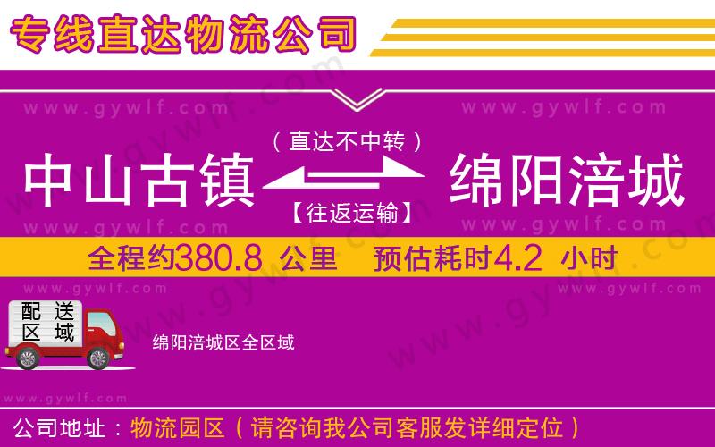 中山古鎮(zhèn)到綿陽涪城區(qū)物流公司