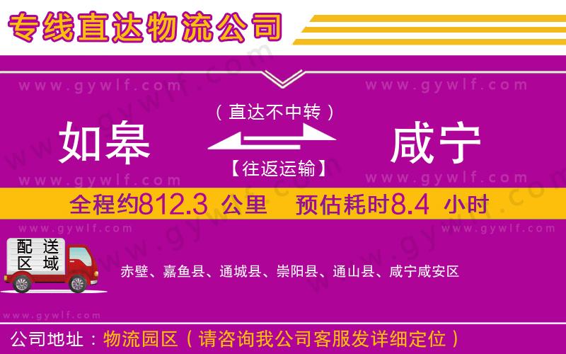 如皋到咸寧物流公司